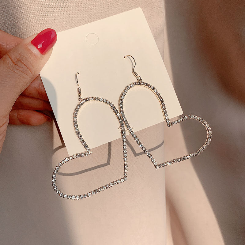 Rhinestone Hoop Heart Earings