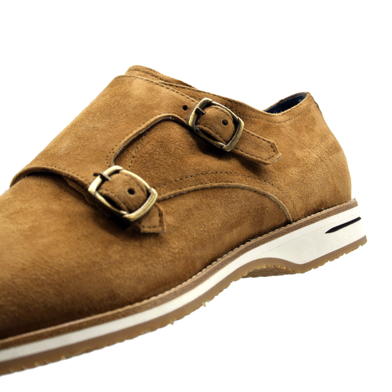 56-100-CGN LEGERRA Sueded Goatskin Monkstrap, Cognac