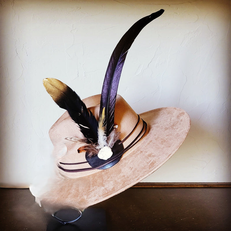 Boho Western Hat w/ Choice of Feather Hat Band-Tan 982f