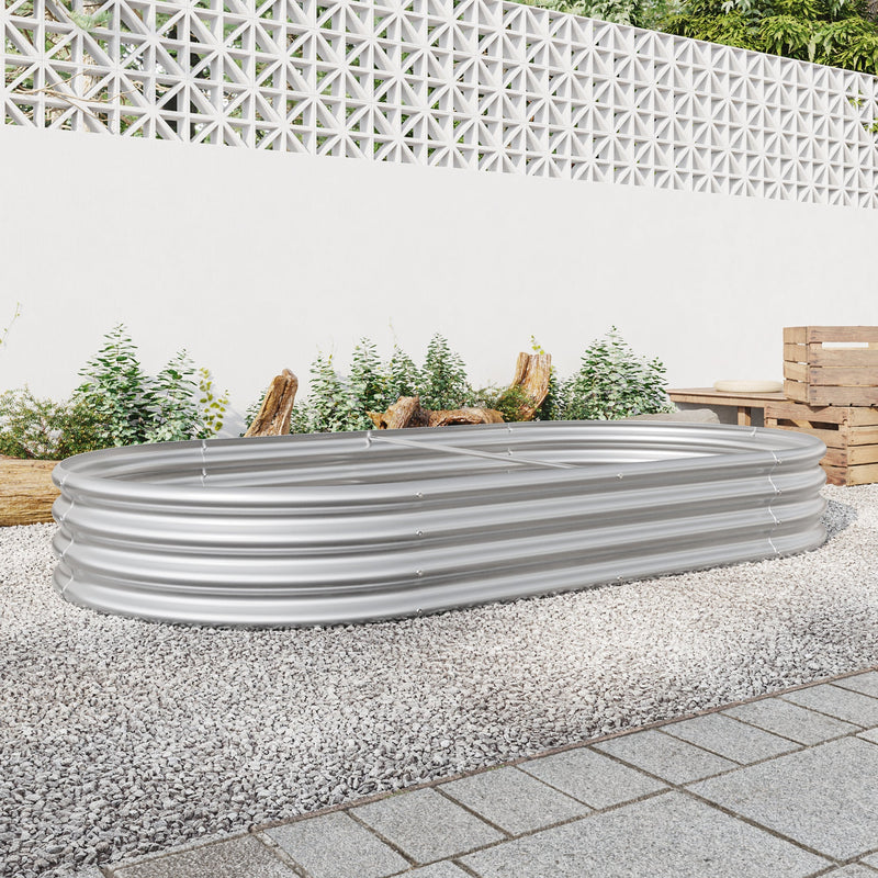 Raised Garden Bed Outdoor Oval Large Metal Planter Bed - Silver