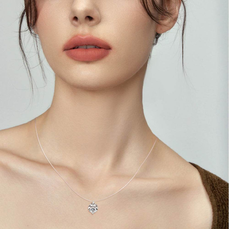 Sterling Silver Moissanite Pendant Necklace – Invisible Floating Dainty Choker, Adjustable 15.7in + 2in (0.5–3ct), Mermaid Tear Design