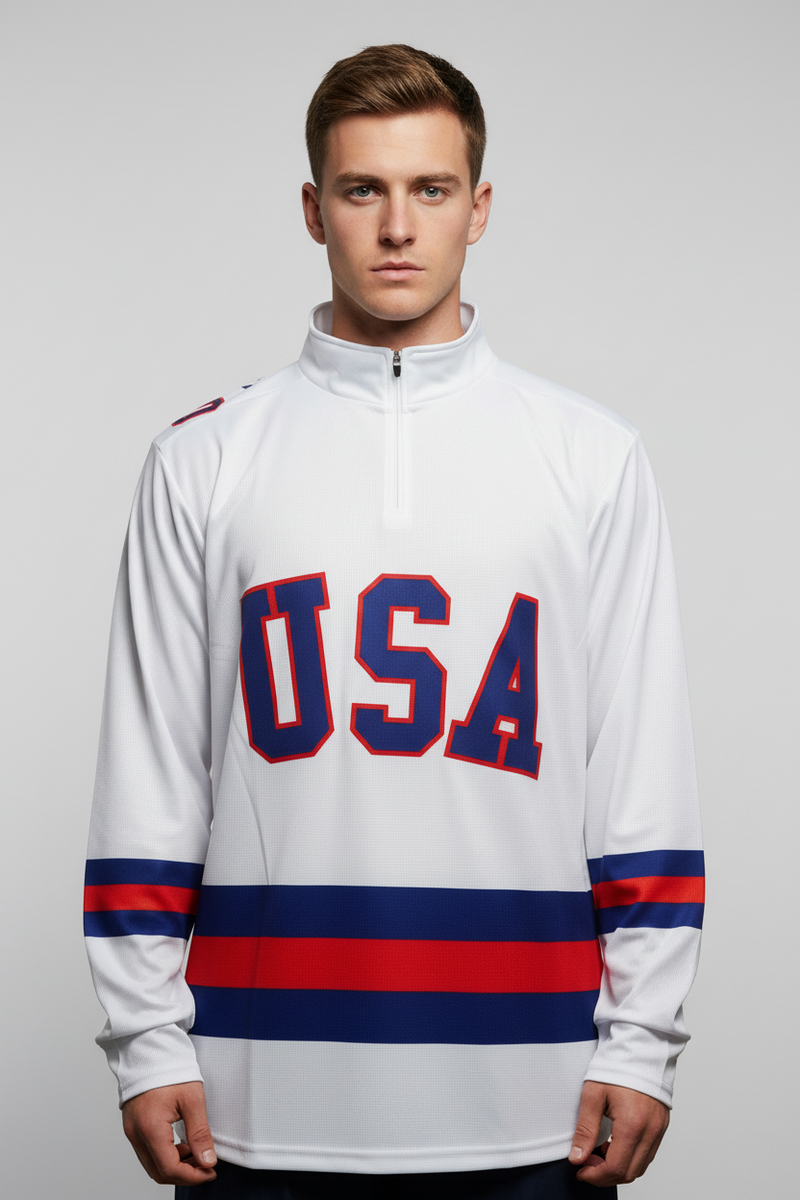 USA Hockey Adult Miracle on Ice 1980 Team Jersey White Lightweight 1/4 Zip Pullover