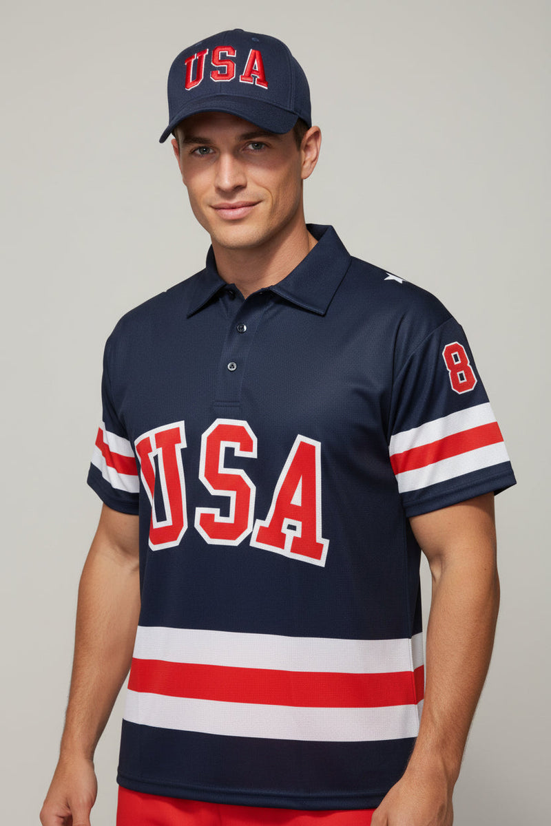 USA Hockey Adult Miracle on Ice 1980 Team Jersey Authentic Navy Polo