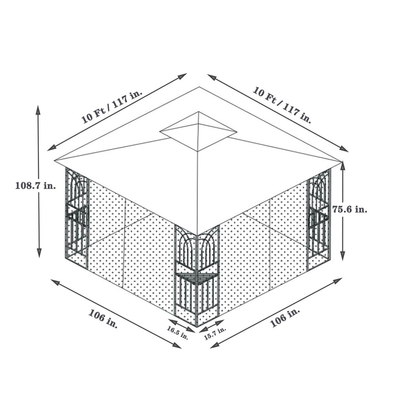 Patio Gazebo Tent With Ventilated Double Roof And Mosquito Net