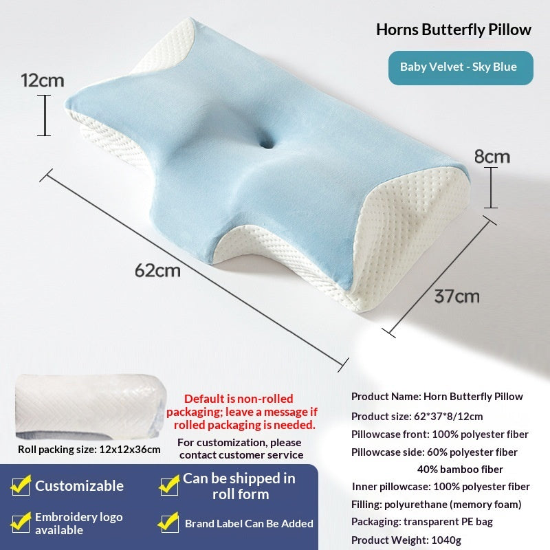 Butterfly Memory Foam Pillow – Slow-Rebound Neck Support in Ice Silk & Baby Velvet