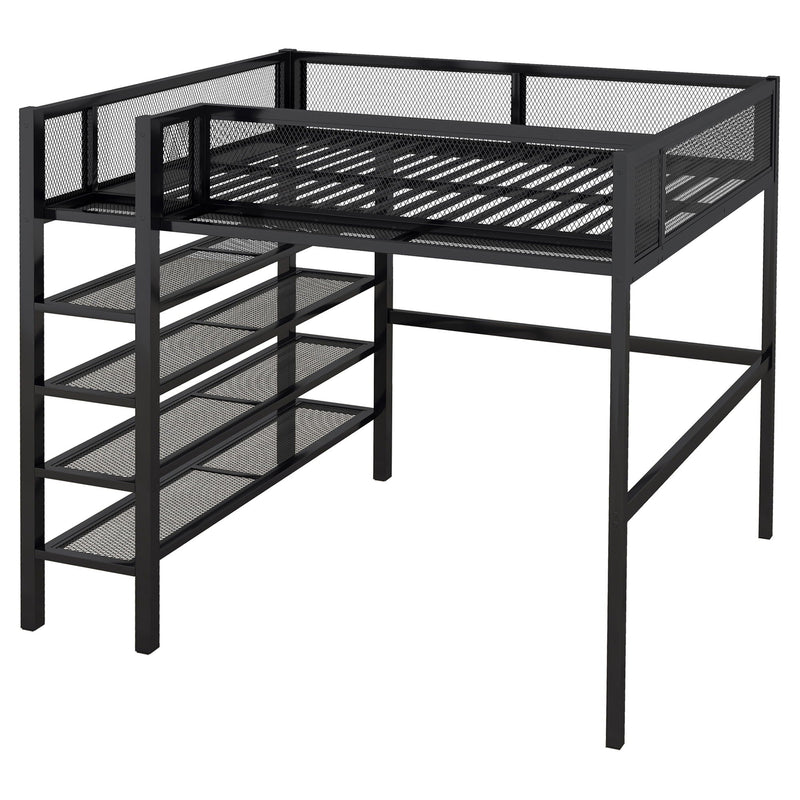 Loft Bed With 4 Tier Shelves And Storage