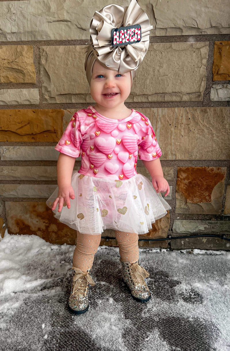 3D Heart mesh skirted romper