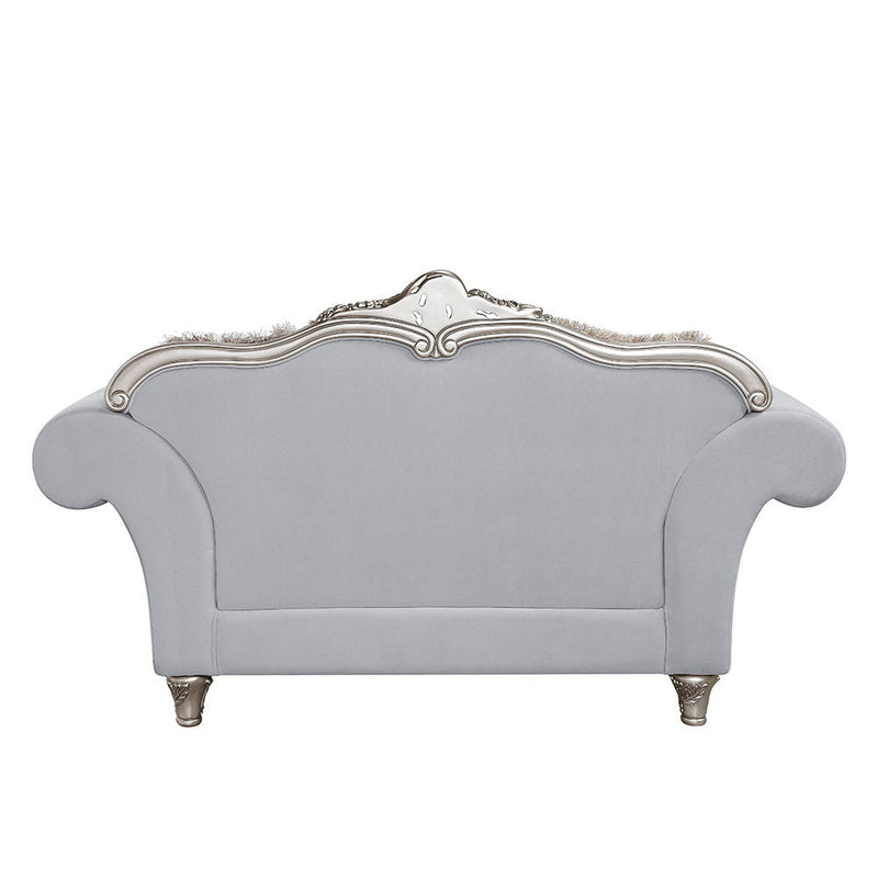 Pelumi - Loveseat With 5 Pillows - Light Gray Linen & Platinum