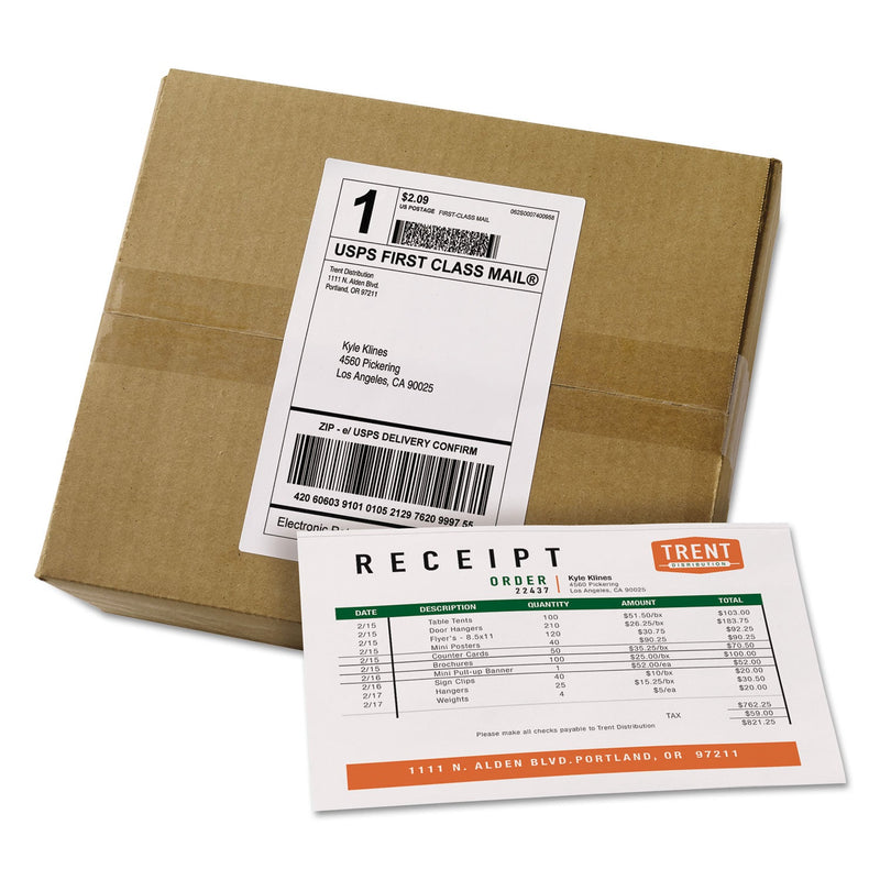 Avery Shipping Labels with Paper Receipt Bulk Pack, Inkjet/Laser Printers, 5.06 x 7.63, White, 100/Box