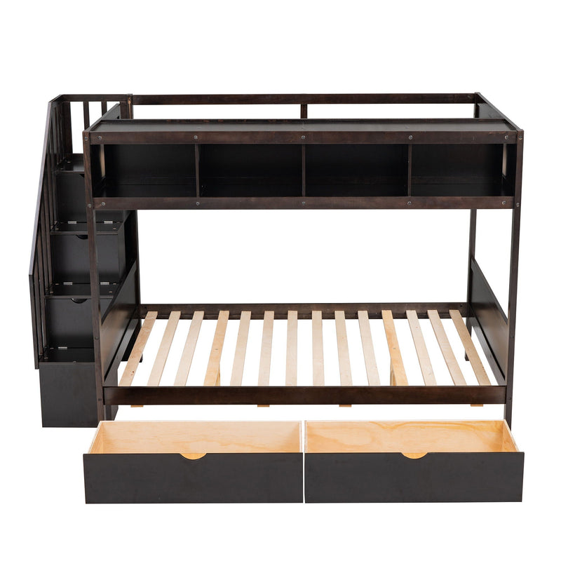 Bunk Bed With Shelfs, Storage Staircase And 2 Drawers
