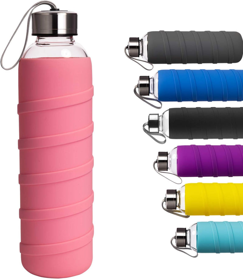 Ferexer Borosilicate Glass Water Bottle with Silicone Sleeve – BPA-Free, Leak-Proof, Reusable, Dishwasher Safe for Hot & Cold Drinks, 20oz
