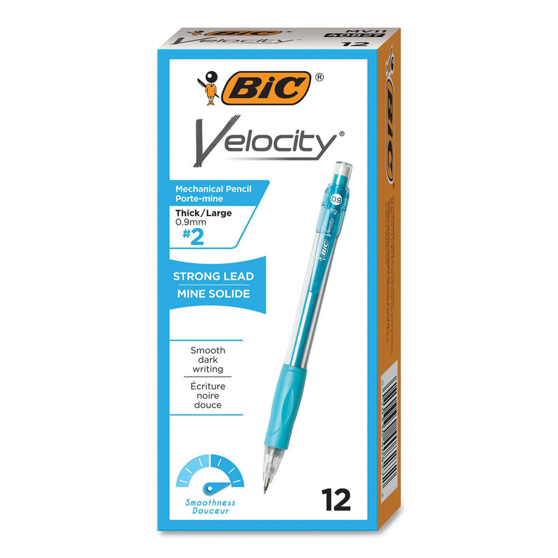 BIC Velocity Original Mechanical Pencil, 0.9 mm, HB (#2.5), Black Lead, Turquoise Barrel, Dozen