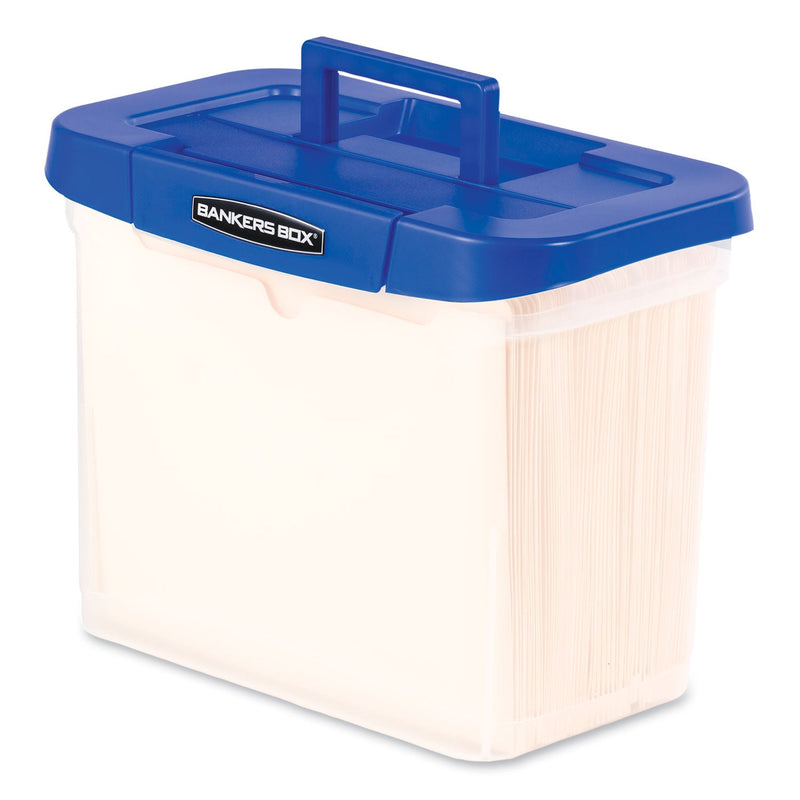 Bankers Box Heavy-Duty Portable File Box, Letter Files, 14.25" x 8.63" x 11.06", Clear/Blue