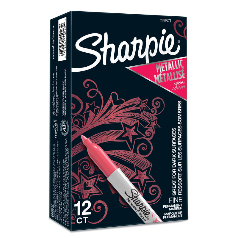 Sharpie Metallic Fine Point Permanent Markers, Fine Bullet Tip, Red, Dozen