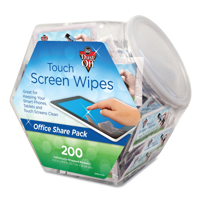 Dust-Off Touch Screen Wipes, 5 x 6, Citrus, 200 Individual Foil Packets in an Easy Grab Jar