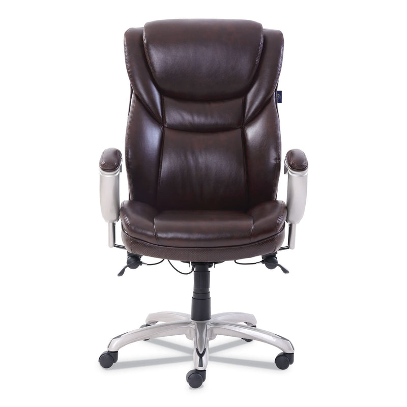 SertaPedic Emerson Executive Task Chair, Supports Up to 300 lb, 19" to 22" Seat Height, Brown Seat/Back, Silver Base