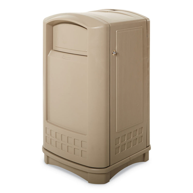 Rubbermaid Plaza Indoor/Outdoor Waste Container, Rectangular, Plastic, 50 gal, Beige