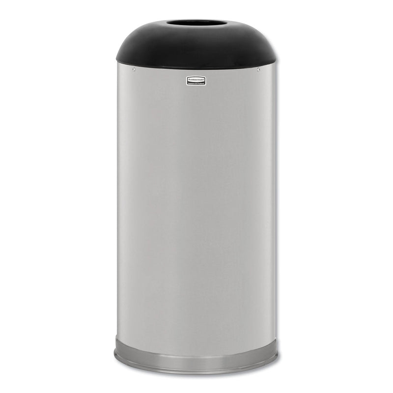 Rubbermaid European and Metallic Drop-In Dome Top Receptacle, Round, 15 gal, Satin Stainless