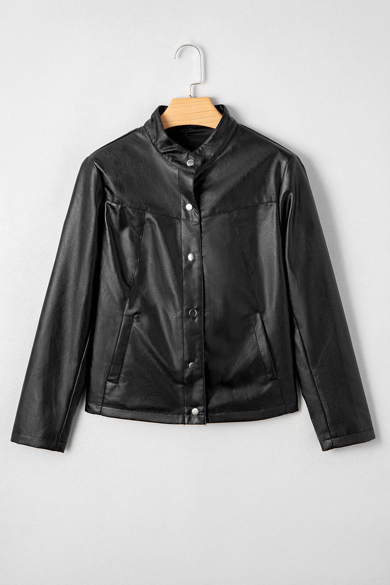 Olive Faux Leather Buttoned Front Boxy Jacket