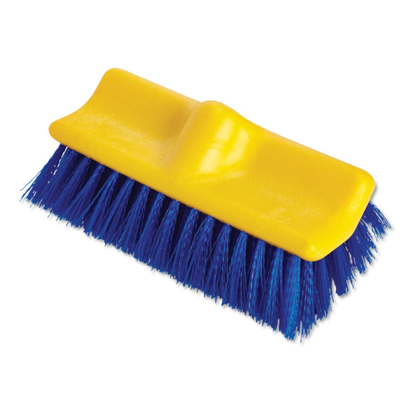 Rubbermaid Bi-Level Deck Scrub Brush, Blue Polypropylene Bristles, 10" Brush, 10" Plastic Block, Threaded Hole