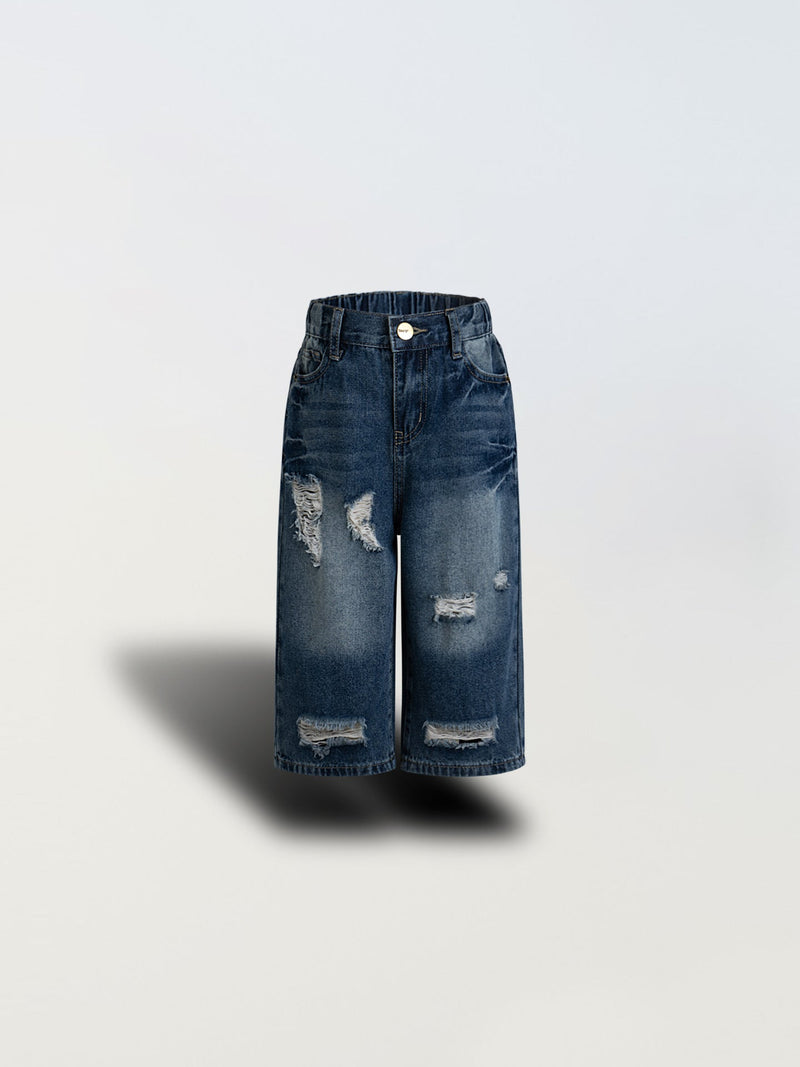 Girl's Nostalgic Washed Distressed Jeans