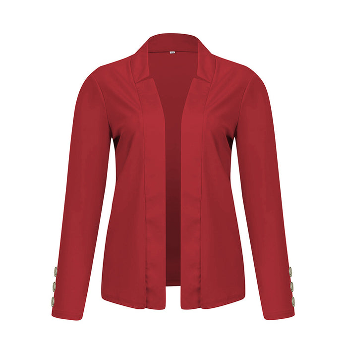 Plus Size Women's Solid Color Long Sleeve Blazer - Button Cuff Sport Coat Comfortable For Work & Casual Wear