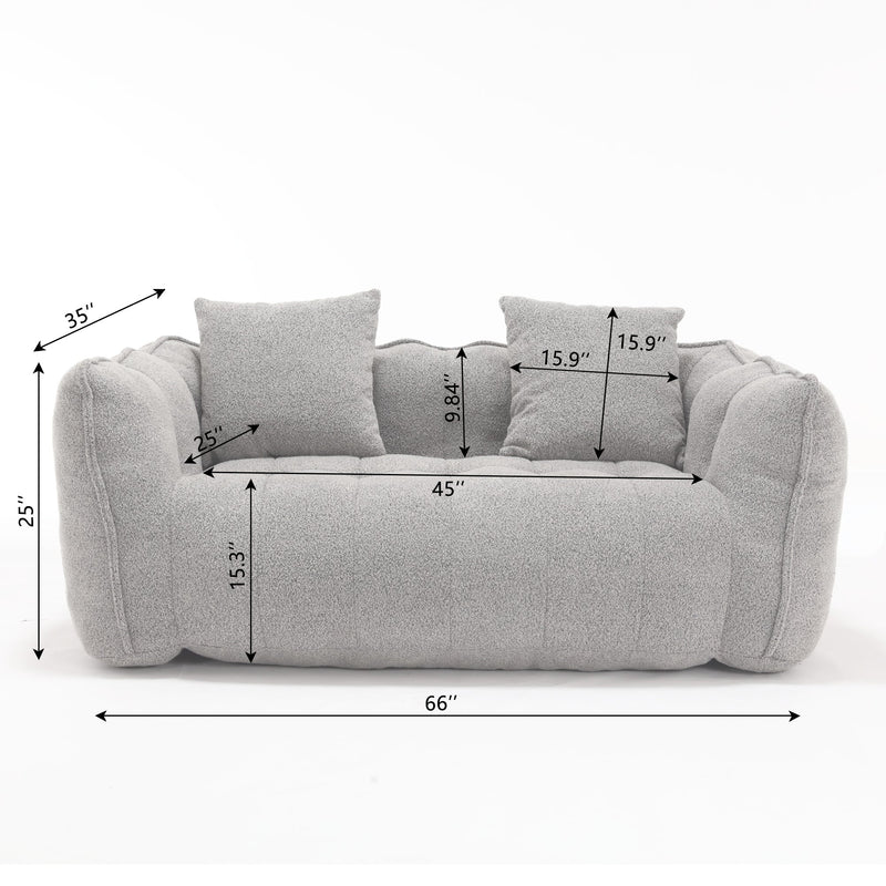 Cozy Beanbag Chair with High Resilience Foam Core for Two - Grey Chenille, 66x35x25 inches