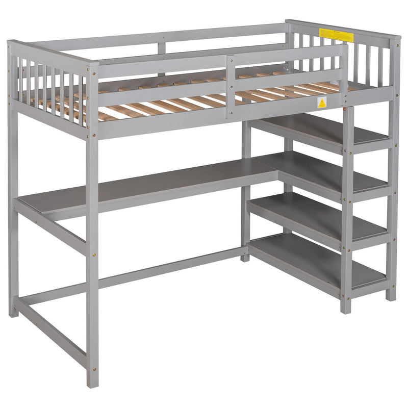 Loft Bed With Storage Shelves And Under Bed Desk
