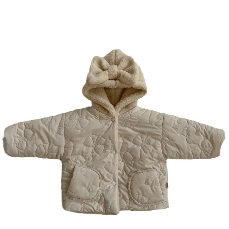 Girls' Cashmere Thickened Hooded Cotton Coat Jacket