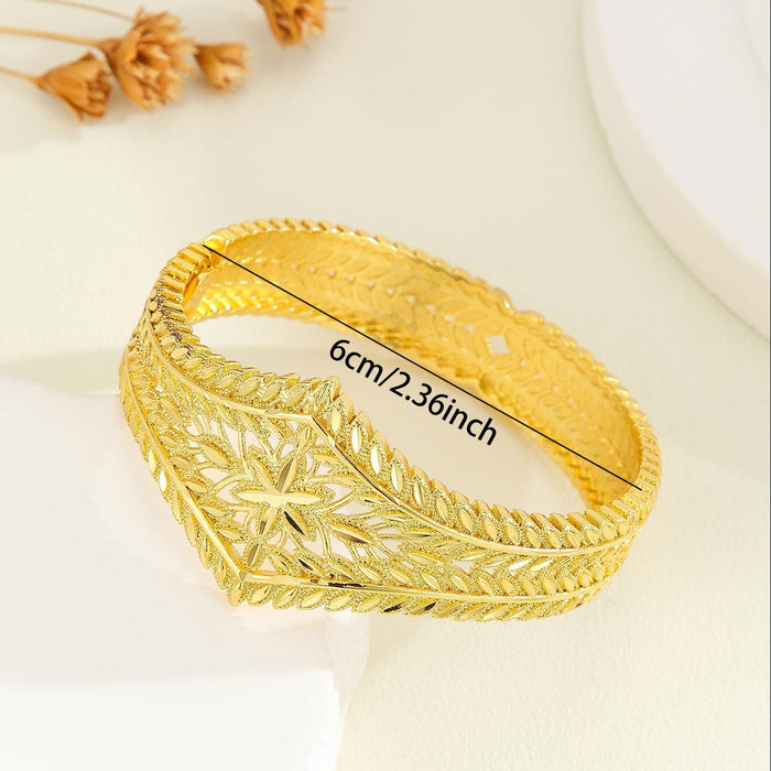 1pcs Fashionable Hollow Leaf Gold Bracelet, Carved Wheat Ear Flower Bracelet