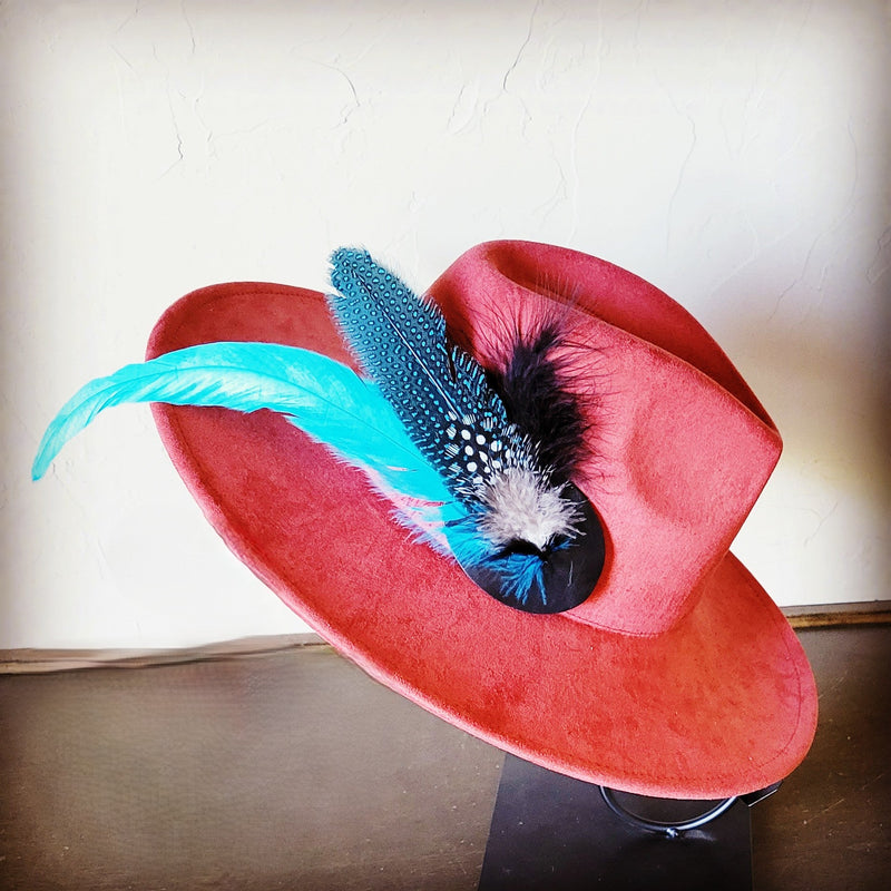 Boho Western Hat w/ Feather Tie Hat Band-Rust 982t