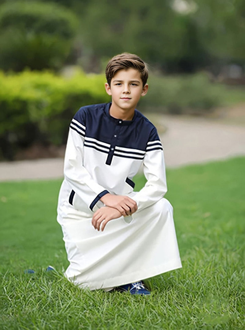 Boy's Fashion Color Contrast Button Striped Robe