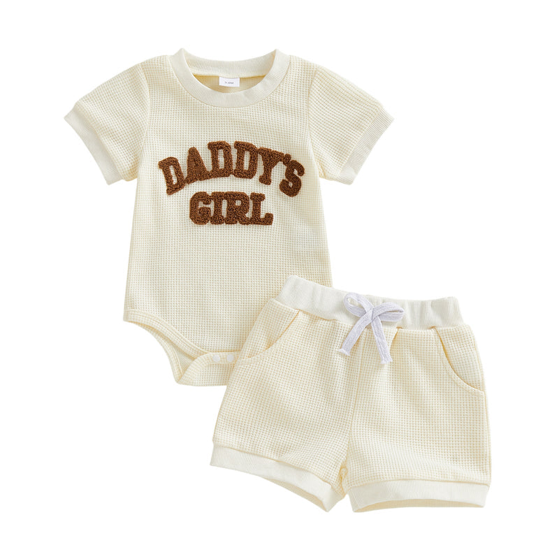 Embroidered DADDYS GIRL Letter Romper With Short Sleeves Shorts Two-Piece Set