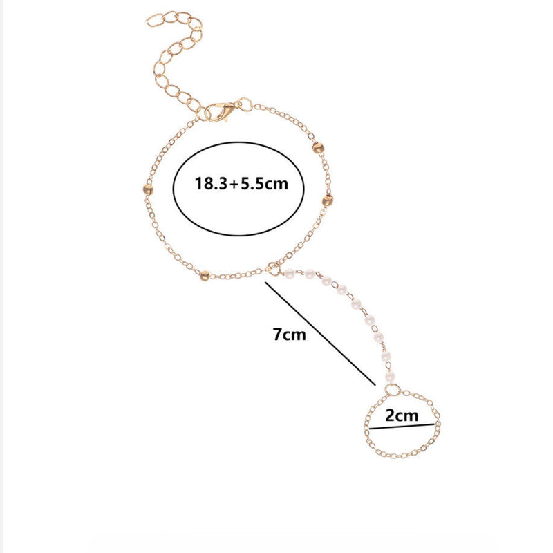 Pearl Beads Chain Finger Ring Bracelet