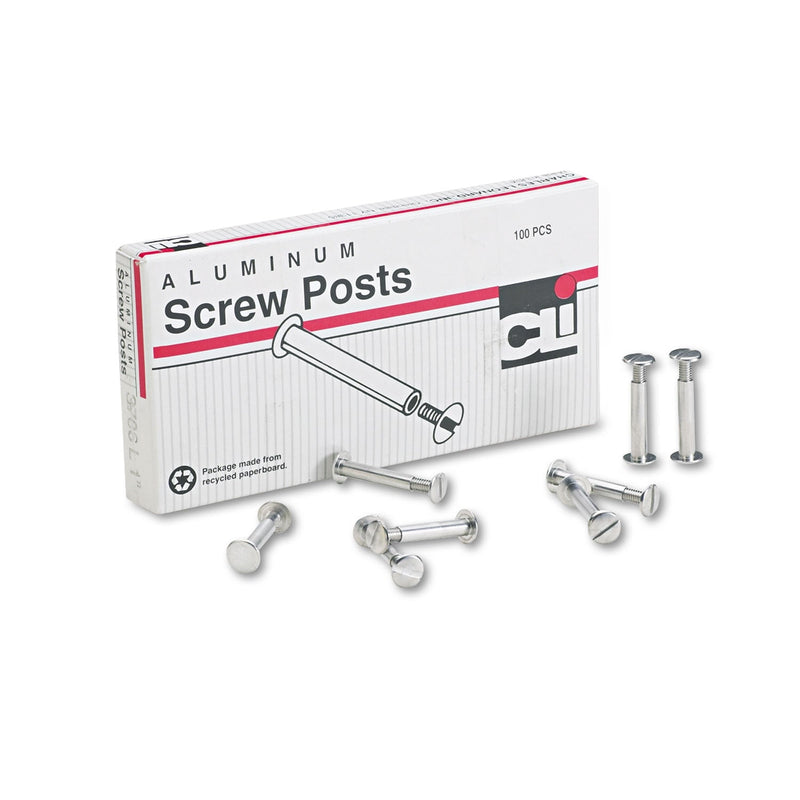 Charles Leonard Post Binder Aluminum Screw Posts, 0.19" Diameter, 1" Long, 100/Box