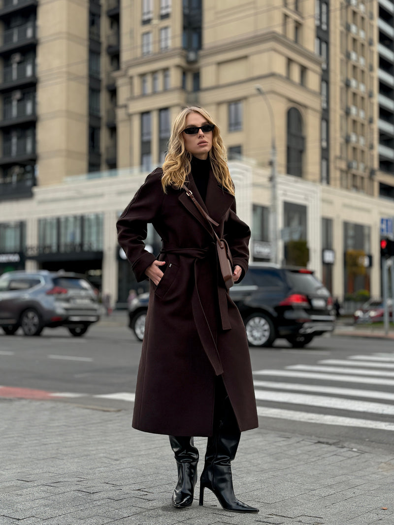 Emily Classic Wool Blend Overcoat in Rich Chocolate