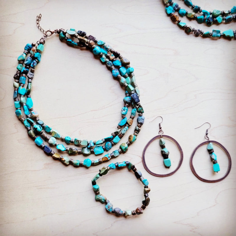 HuBei Turquoise w/ Wood Hoop Earrings 224d