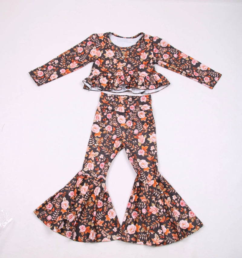 Fall floral high waisted ruffle bell set