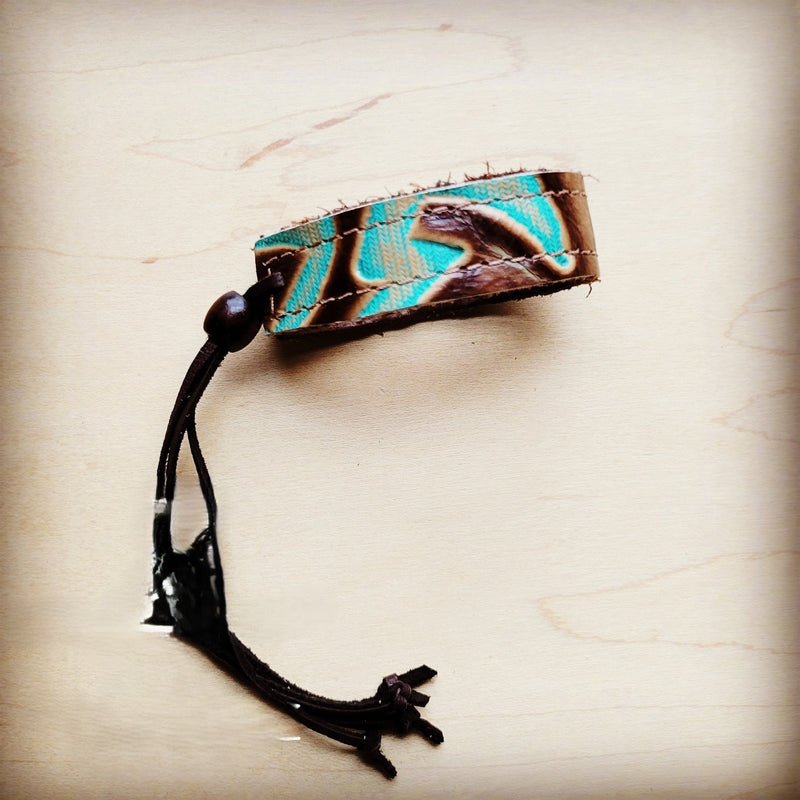 **Narrow Leather Cuff w/ Adjustable Ties Turquoise Laredo 001k