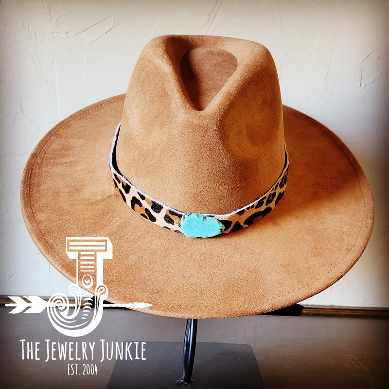 Boho Western Felt Hat w/ Choice of Leather Hat Band w/ Turquoise Slab-Tan 980k