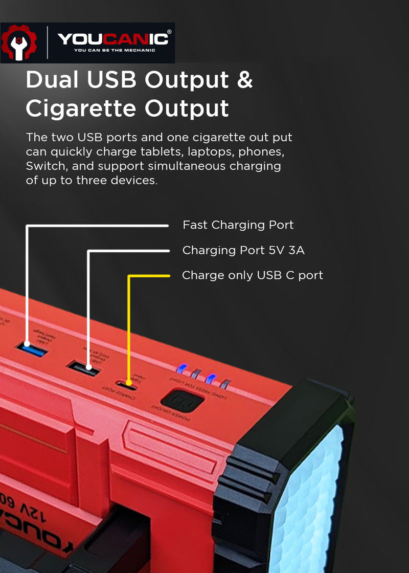 YOUCANIC Pro 6000A Jump Starter - Powerful Car Battery Booster, Power Bank, & Smart Safety Features