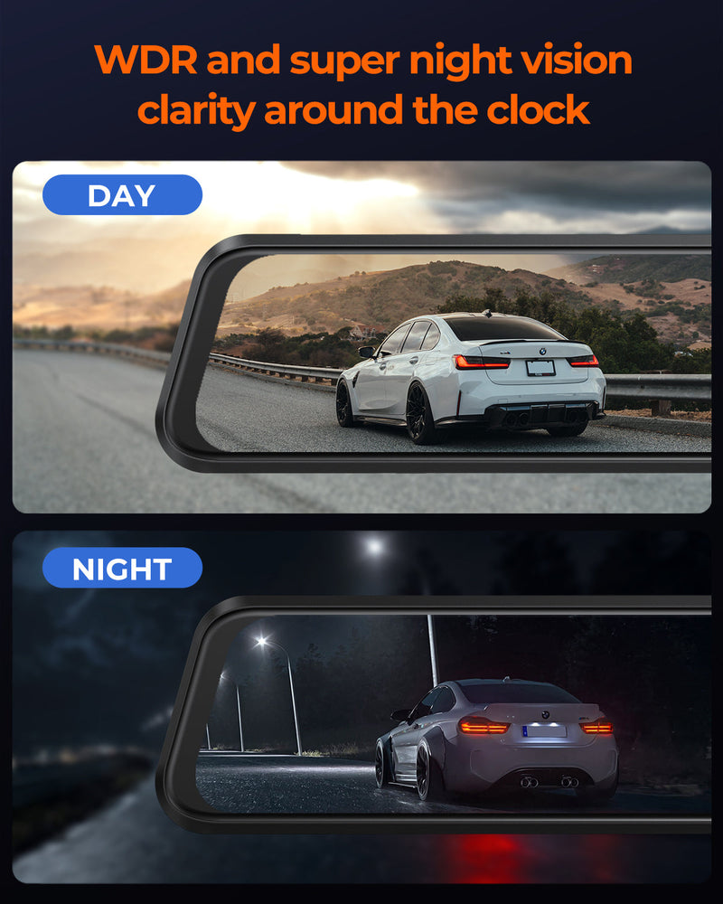 M4 Quad Mirror Dash Cam with 1080P Front+Rear+Left/Right Side Cameras, 12"IPS Touchscreen