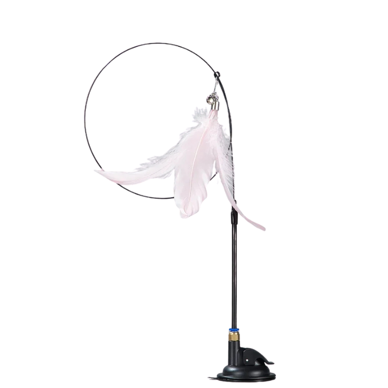 Interactive Cat Teaser Stick with Natural Feathers & Suction Cup