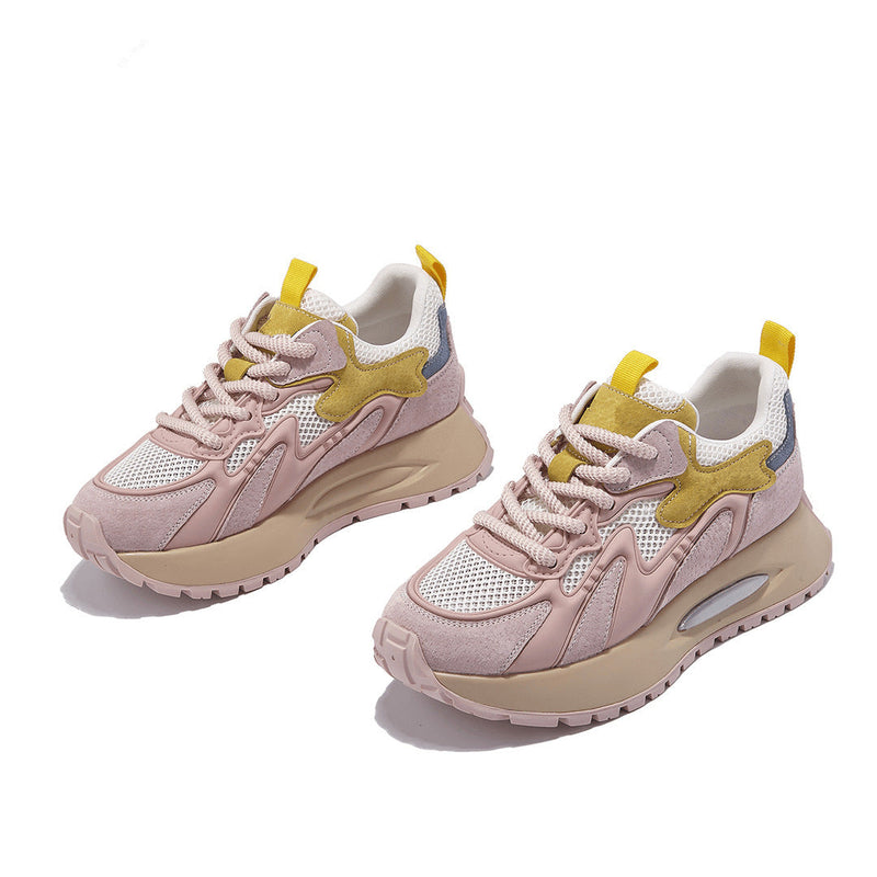 Luxury Sneakers Women Thick Bottom Round Toe Breathing Chunky Platform Sneakers Fashion Breathable Lightweight Comfortable Sneakers Non-Slip Girl Tennis Running Walking Shoes
