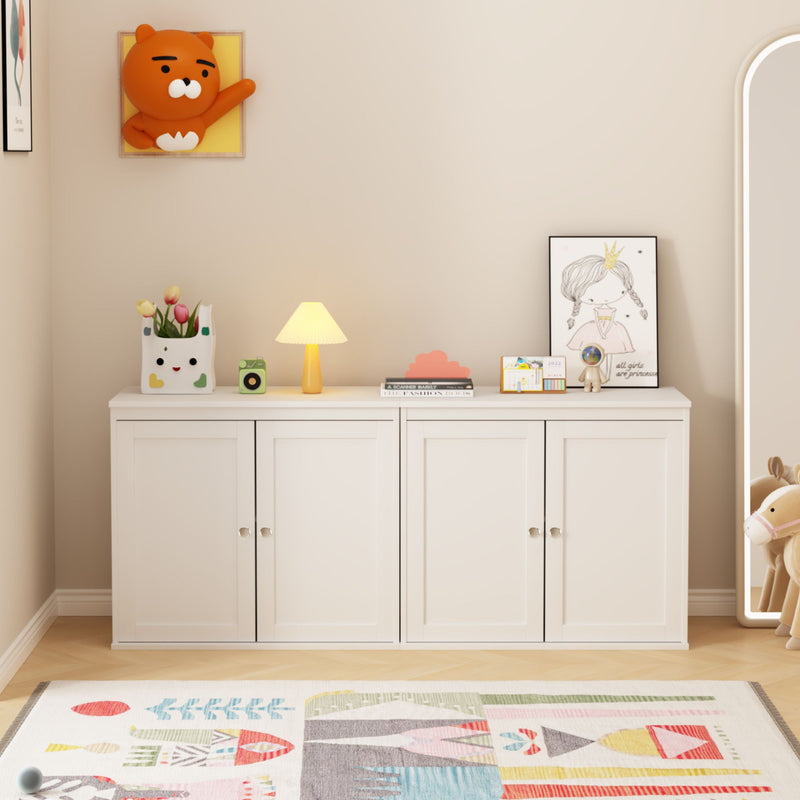 Kitchen Storage Cabinet With Double Doors, Adjustable Shelves, Sideboard Buffet For Dining Room - White