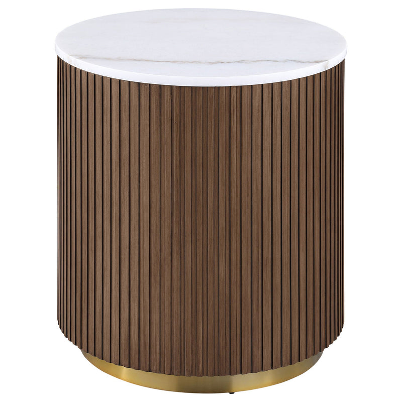 Jason 3-piece Round White Marble Coffee Table Set Honey Brown