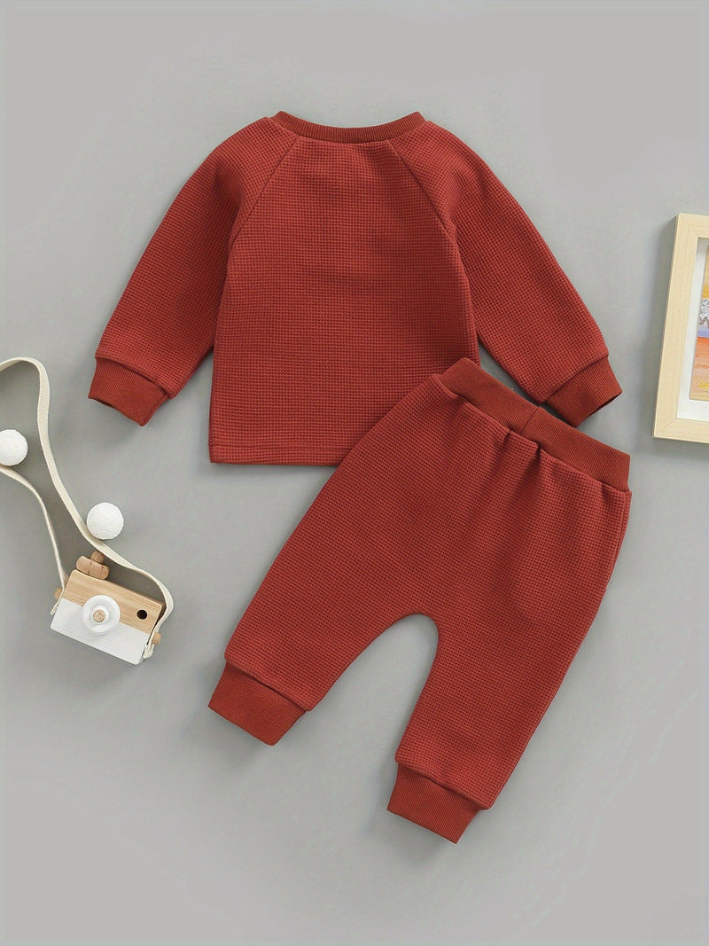 Toddler Thicken Waffle Clothes Set Boy Girls Buttons Round