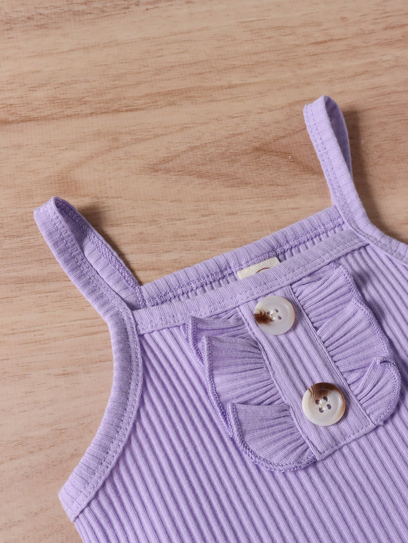 Cute Purple Strap Sunken Stripe Butterfly Shorts Two-piece Set