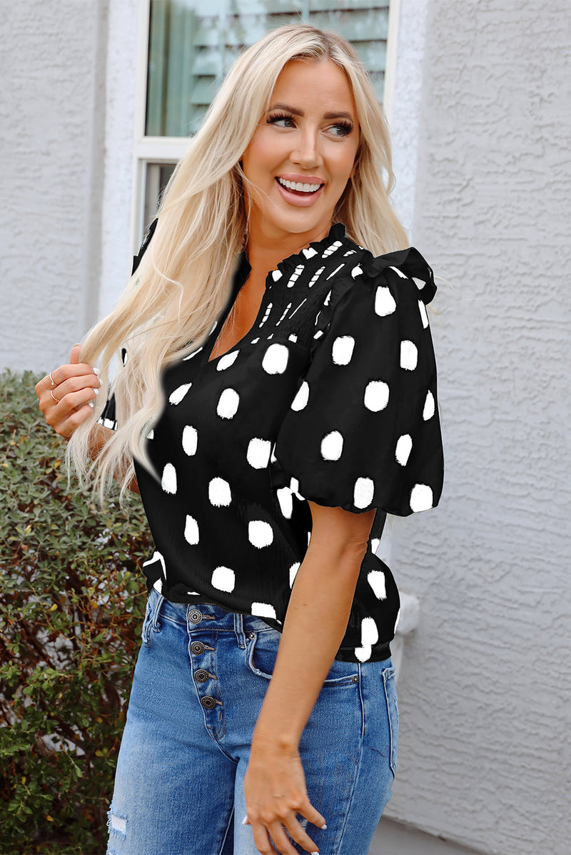 Nola Notched Balloon Sleeve Blouse