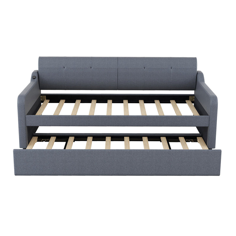 Upholstered Daybed With Trundle And USB Charging